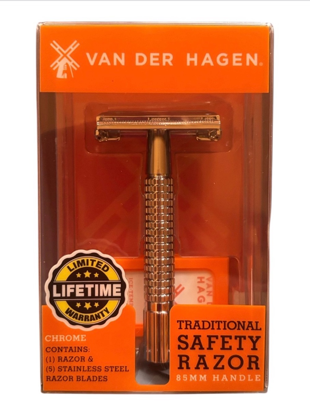 Van Der Hagen | Traditional Safety Razor 85MM Handle Chrome Stainless Steel NWT